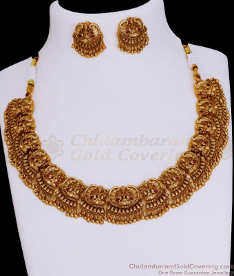 TNL1111 - Premium Quality Antique Necklace Lakshmi Design Temple JEwelry For Wedding 