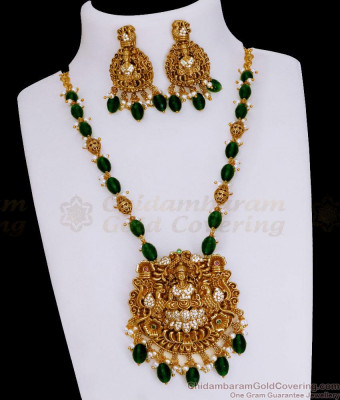 TNL1112 - Majestic Look Antique Finish Lakshmi Necklace Emerald Stone Nagas Bridal Jewelry 
