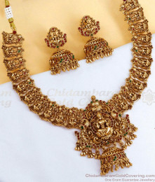 TNL1113 - Grand Antique Gold Lakshmi Necklace Temple Jewelry Bridal Set For Women