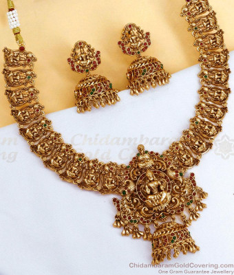 TNL1113 - Grand Antique Gold Lakshmi Necklace Temple Jewelry Bridal Set For Women