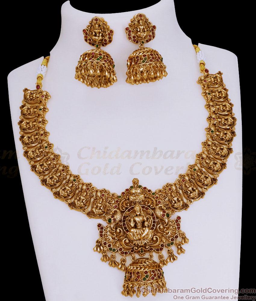 TNL1113 - Grand Antique Gold Lakshmi Necklace Temple Jewelry Bridal Set For Women TNL1113 - Grand Antique Gold Lakshmi Necklace Temple Jewelry Bridal Set For Women