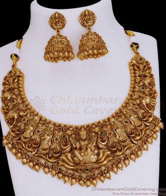 TNL1114 - Divine Lakshmi Temple Necklace Earring Nagas Wedding Jewelry Online