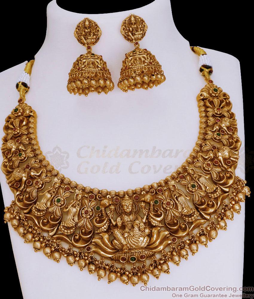 TNL1114 - Divine Lakshmi Temple Necklace Earring Nagas Wedding Jewelry Online TNL1114 - Divine Lakshmi Temple Necklace Earring Nagas Wedding Jewelry Online