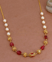 TNL1115 - Vintage Look Antique Gold Ruby Crystal Beads Pearl Necklace Design
