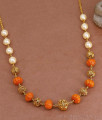 TNL1117 - Premium Quality Designer Antique Gold Mala Orange Crystal Design