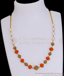 TNL1117 - Premium Quality Designer Antique Gold Mala Orange Crystal Design