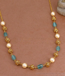 TNL1119 - Beautiful Aqua Blue Crystal Antique Pearl Necklace Collection Online