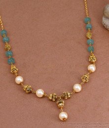 TNL1120 - Antique Golden Beads Blue Crystal Necklace Pearl Jewelry