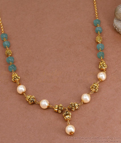TNL1120 Antique Golden Beads Blue Crystal Necklace Pearl Jewelry