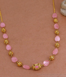 TNL1121 - Glamorous Antique Gold Necklace Pink Crystal Design For Brides 