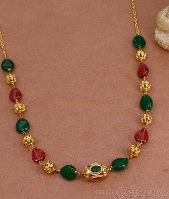TNL1123 - Traditional Nagas Antique Necklace With Ruby Green Crystals For Women