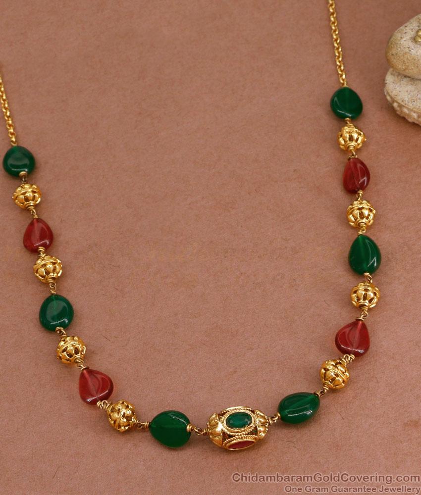 TNL1123 - Traditional Nagas Antique Necklace With Ruby Green Crystals For Women