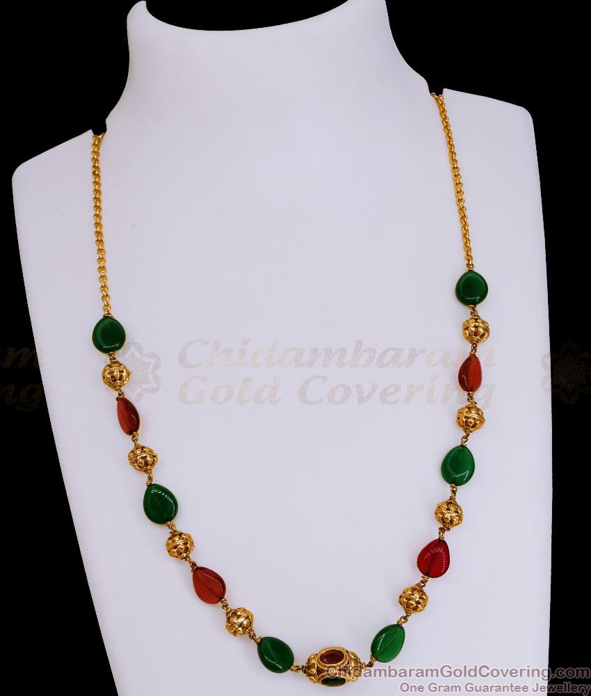 TNL1123 - Traditional Nagas Antique Necklace With Ruby Green Crystals For Women