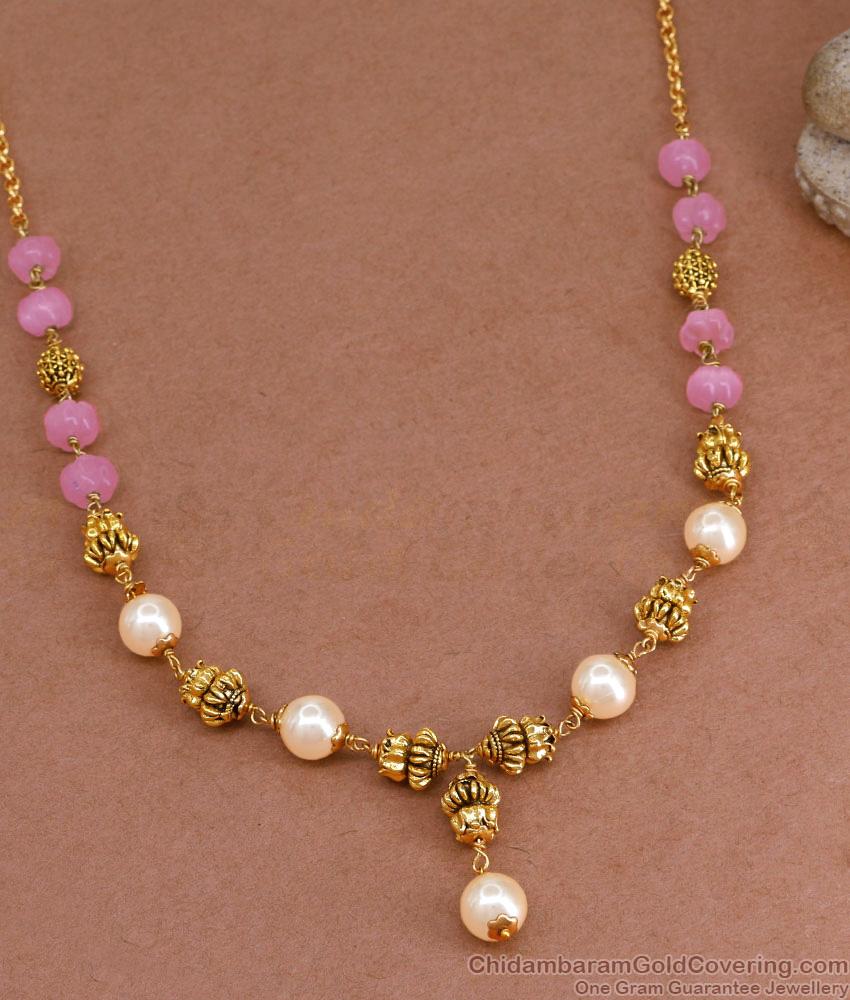 TNL1125 - Pink Crystal Antique Beads Mala Pearl Jewelry For Women