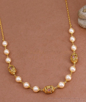 TNL1126 - Pearl Necklace Stone Studded Antique Gold Beads Jewelry Online