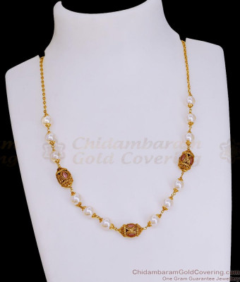 TNL1126 - Pearl Necklace Stone Studded Antique Gold Beads Jewelry Online