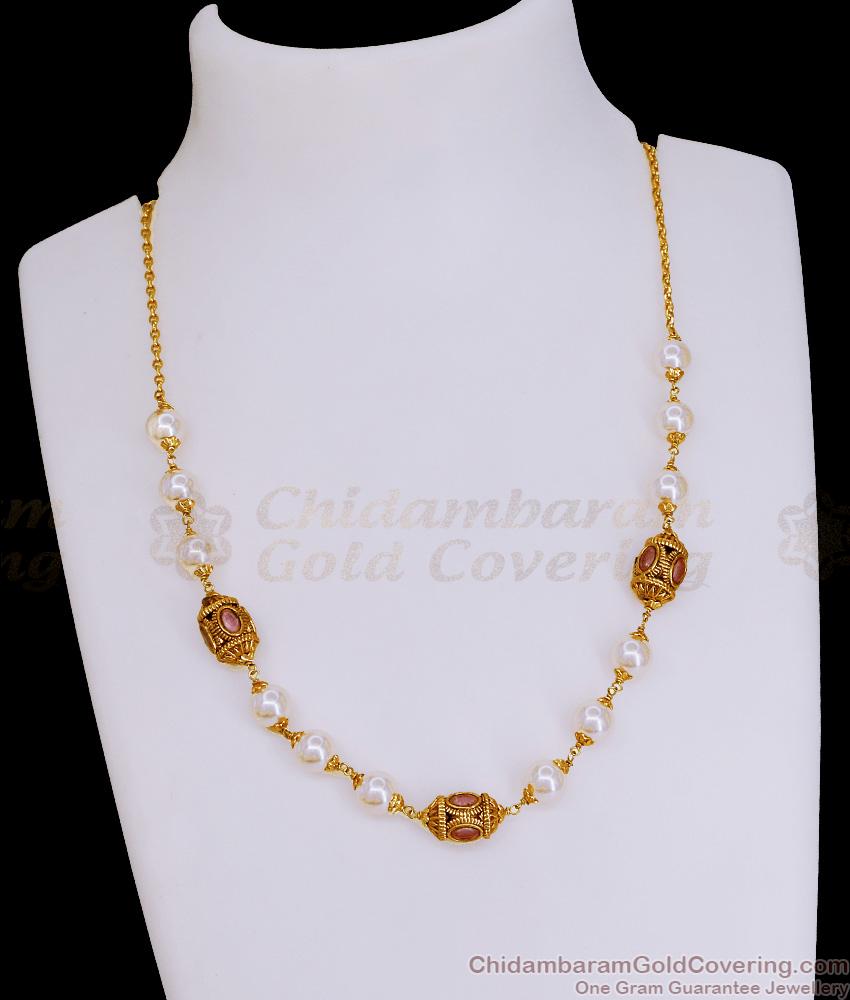 TNL1126 - Pearl Necklace Stone Studded Antique Gold Beads Jewelry Online