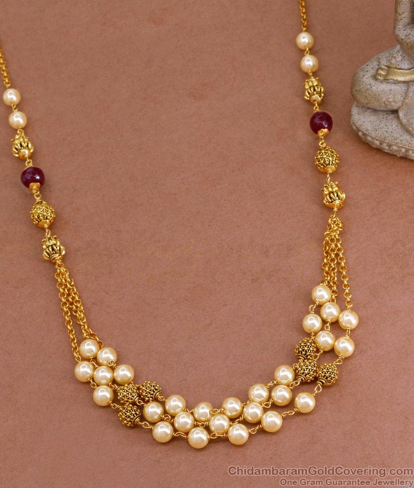 TNL1129 - Stylish Ruby Stone Multi Layer Pearl Necklace Antique Collections TNL1129 - Stylish Ruby Stone Multi Layer Pearl Necklace Antique Collections