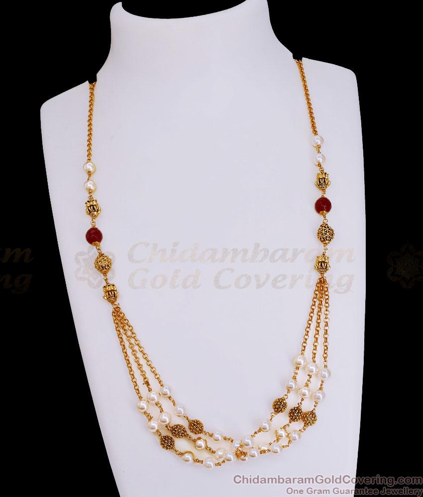TNL1129 - Stylish Ruby Stone Multi Layer Pearl Necklace Antique Collections TNL1129 - Stylish Ruby Stone Multi Layer Pearl Necklace Antique Collections