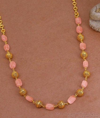 TNL1133 Short Antique Golden Beads Pink Crystal Necklace Designs