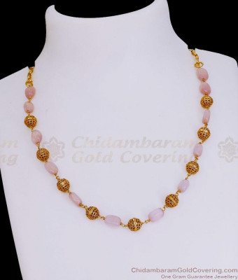 TNL1133 - Short Antique Golden Beads Pink Crystal Necklace Designs