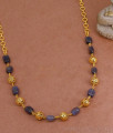 TNL1135 - Short Antique Finish Golden Beads Mala With Blue Crystals