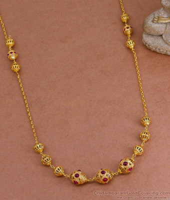 TNL1137 - Vintage Look Golden Beads Ruby Stone Antique Necklace 