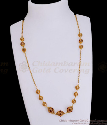 TNL1137 - Vintage Look Golden Beads Ruby Stone Antique Necklace 