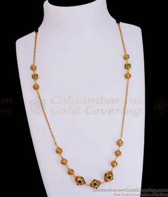 TNL1139 - Regular Use Emerald Stone Antique Gold Beads Necklace Design