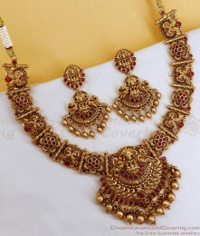 TNL1140 - Premium Quality Bridal Antique Gold Necklace Nagas Temple Jewelry