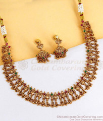 TNL1142 Light Weight Gold Finish Antique Necklace Lakshmi Motiff Design For Wedding