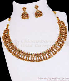 TNL1142 Light Weight Gold Finish Antique Necklace Lakshmi Motiff Design For Wedding