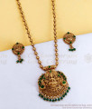 TNL1147 Premium Antique Gold Beaded Lakshmi Necklace Earring With Green Stone TNL1147 Premium Antique Gold Beaded Lakshmi Necklace Earring With Green Stone