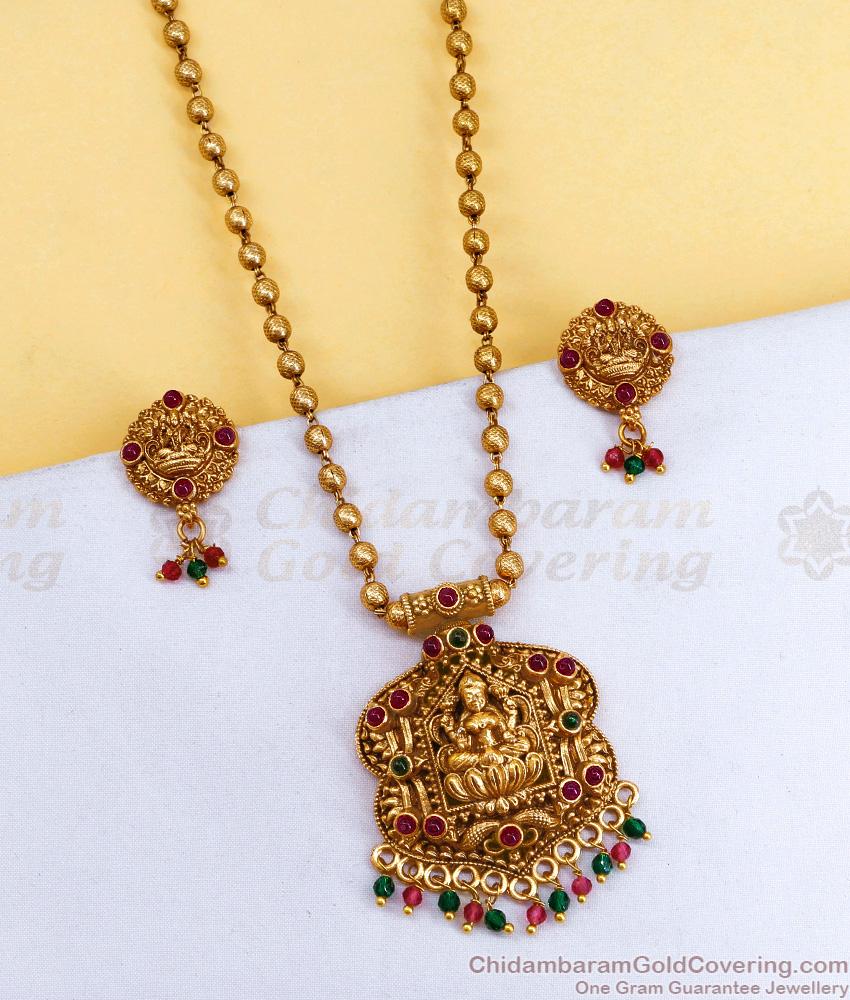 TNL1148 Light Weight Antique Finish Gold Lakshmi Necklace With Matching Earring TNL1148 Light Weight Antique Finish Gold Lakshmi Necklace With Matching Earring
