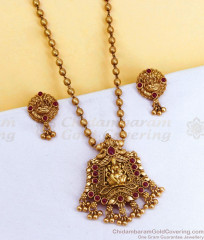 TNL1150 Buy Ruby Stone Lakshmi Design Antique Gold Necklace Temple Jewelry
