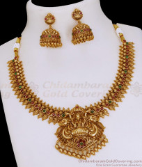 TNL1152 Grand Antique Finish Gaja Lakshmi Choker Necklace Jhumka Set TNL1152 Grand Antique Finish Gaja Lakshmi Choker Necklace Jhumka Set