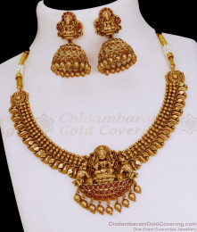 TNL1153 Heavy Bridal Wear Antique Gold Lakshmi Necklace Nagas Temple Jewelry TNL1153 Heavy Bridal Wear Antique Gold Lakshmi Necklace Nagas Temple Jewelry