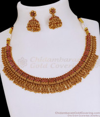 TNL1154 Latest Mango Design Golden Beads Necklace Ruby Kemp Stone Design
