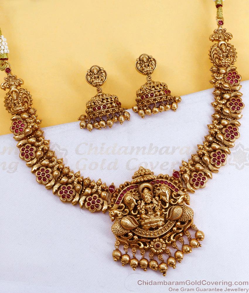 TNL1157 Premium Quality Antique Gold Gajalakshmi Necklace For Wedding