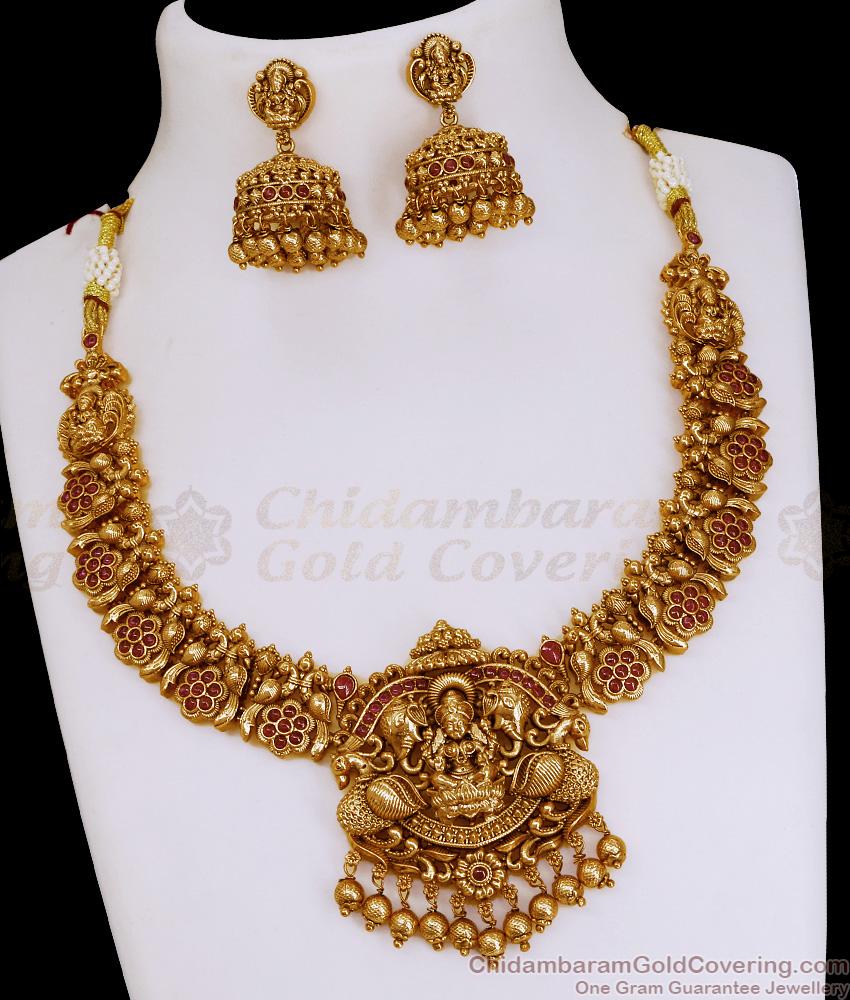 TNL1157 Premium Quality Antique Gold Gajalakshmi Necklace For Wedding