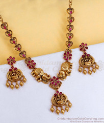 TNL1160 Buy Nagas Temple Wear Elephant Lakshmi Necklace With Ruby Stone Bridal Collection TNL1160 Buy Nagas Temple Wear Elephant Lakshmi Necklace With Ruby Stone Bridal Collection