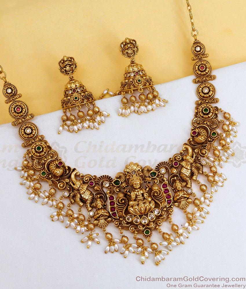 TNL1161 South Indian Bridal Nagas Elephant Lakshmi Necklace Ruby Stone Temple Wear