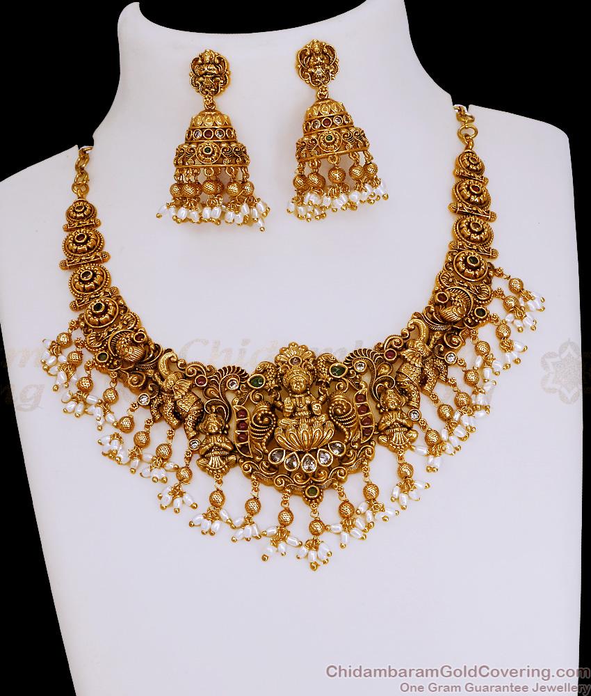 TNL1161 South Indian Bridal Nagas Elephant Lakshmi Necklace Ruby Stone Temple Wear
