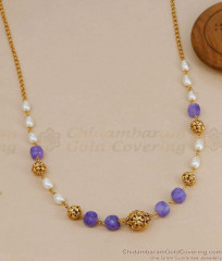TNL1163 Amethyst Crystal Matt Finish Temple Wear Necklace Pearl Jewelry