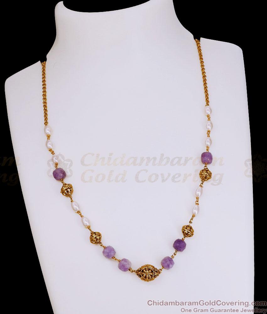TNL1163 Amethyst Crystal Matt Finish Temple Wear Necklace Pearl Jewelry
