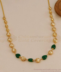 TNL1164 Bridal Wear Golden Beads Green Gemstone Necklace Antique Collections
