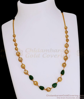 TNL1164 Bridal Wear Golden Beads Green Gemstone Necklace Antique Collections