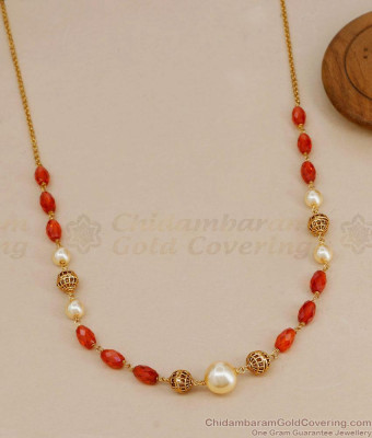 TNL1167 South Indian Style Temple Jewelry Ruby Beads Necklace With Pearls