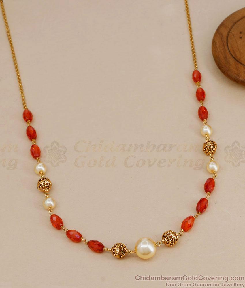 TNL1167 South Indian Style Temple Jewelry Ruby Beads Necklace With Pearls