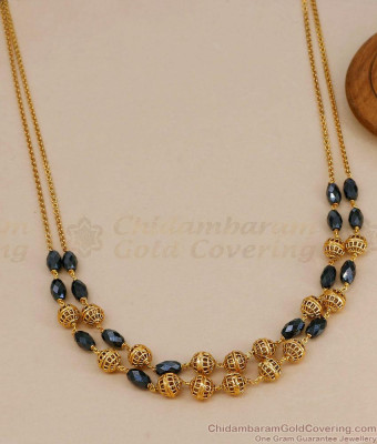TNL1168 New Arrival Black Beaded Antique Gold Necklace 2 Line Mala